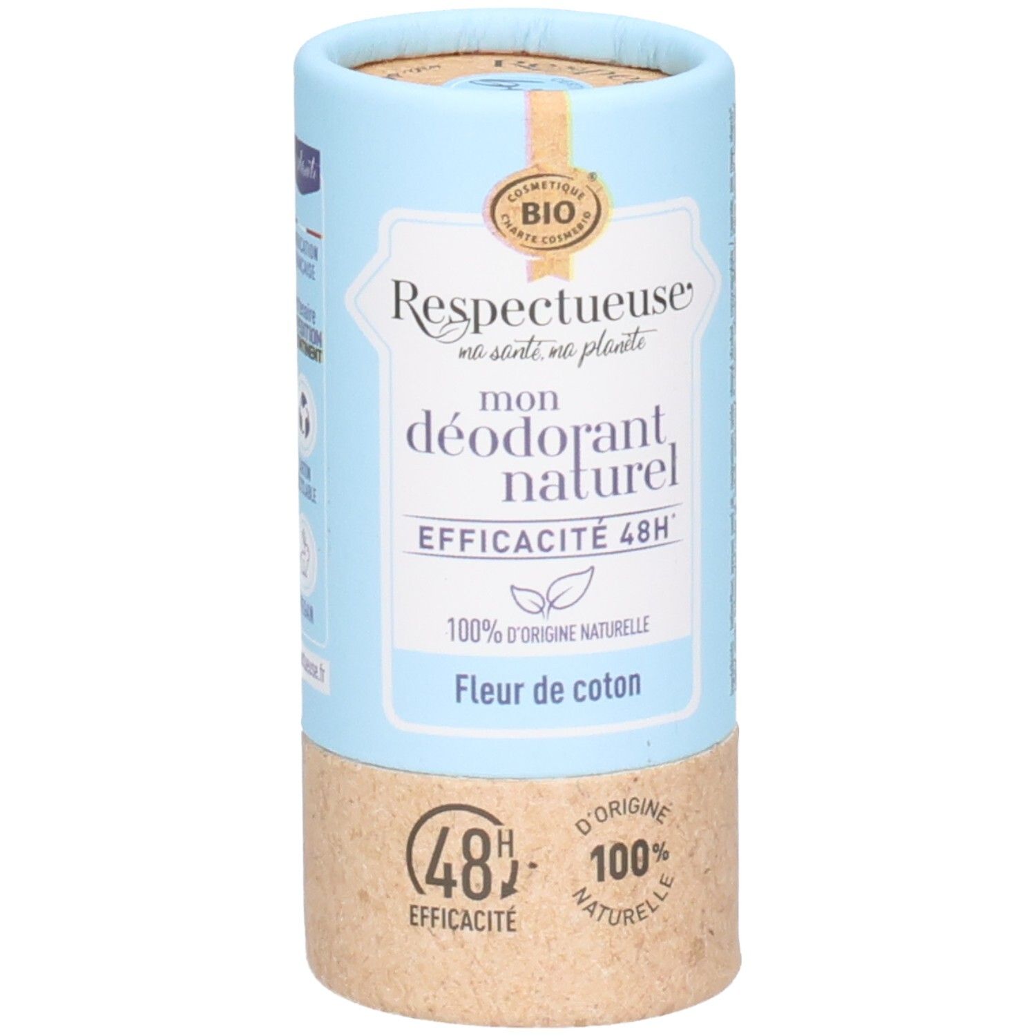 Déodorant en tube carton, efficacité 48h, 100% d'origine naturelle, "Fleur de coton".