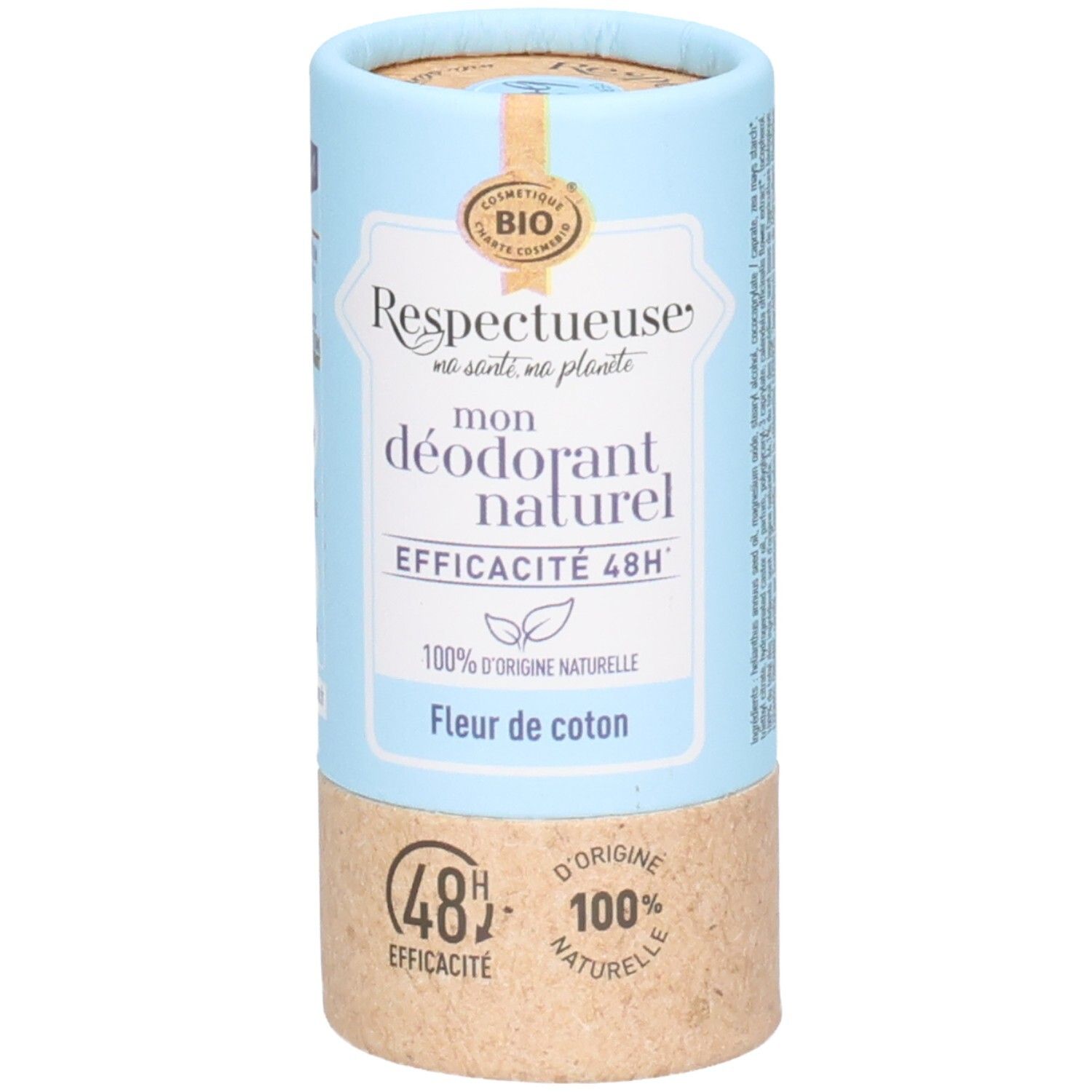 Déodorant en tube carton, efficacité 48h, 100% d'origine naturelle, "Fleur de coton".