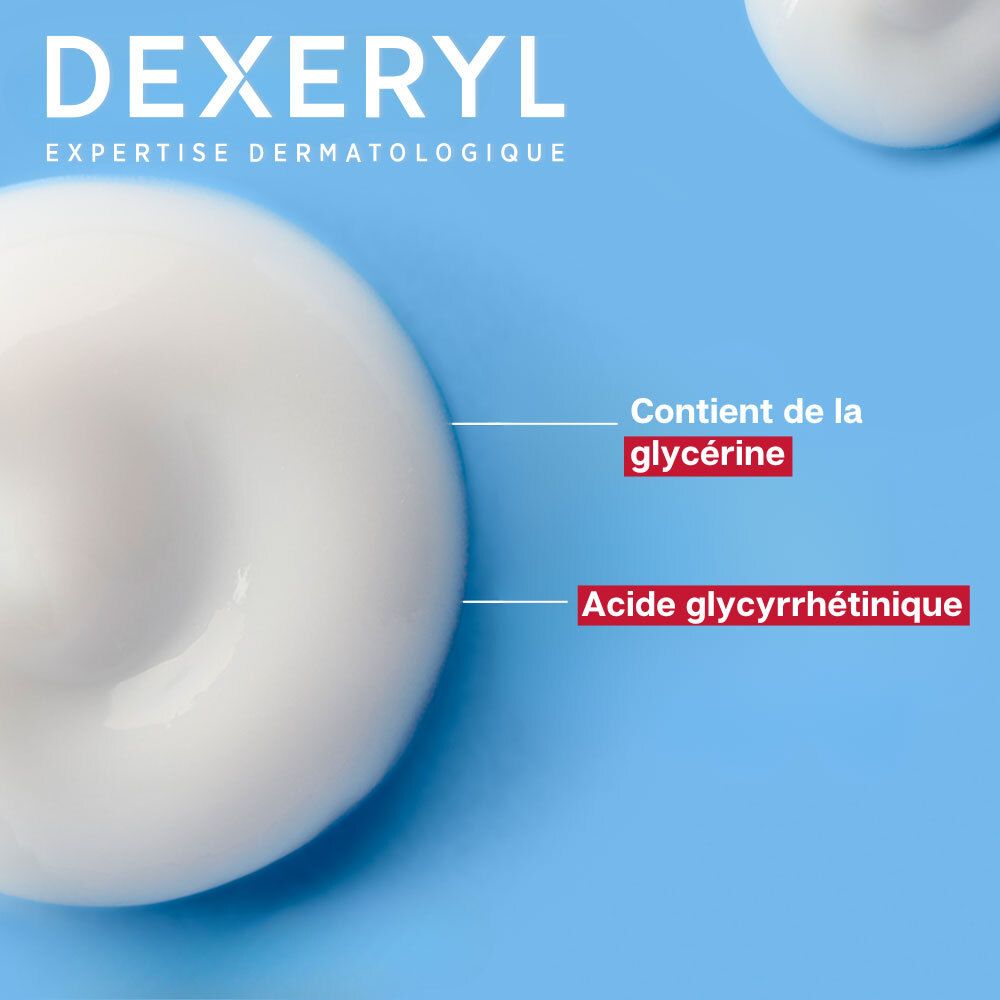 Crème DEXERYL Dexeeclear contenant de la glycérine et de l'acide glycyrrhétinique.