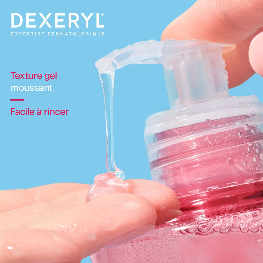 DEXERYL gel douche texture moussante, facile à rincer.