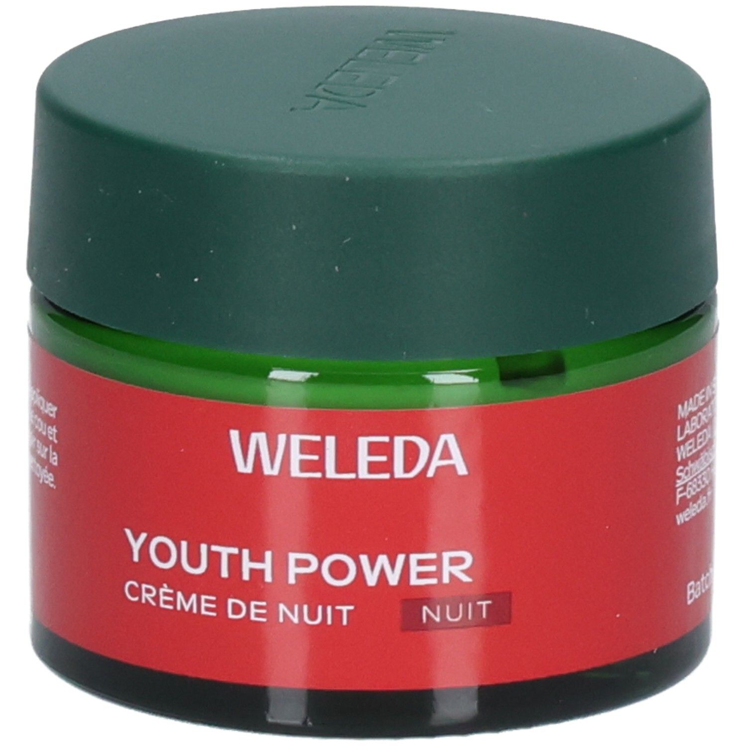 WELEDA YOUTH POWER CR NUIT 40ML Pot avec couvercle vert et étiquette rouge.