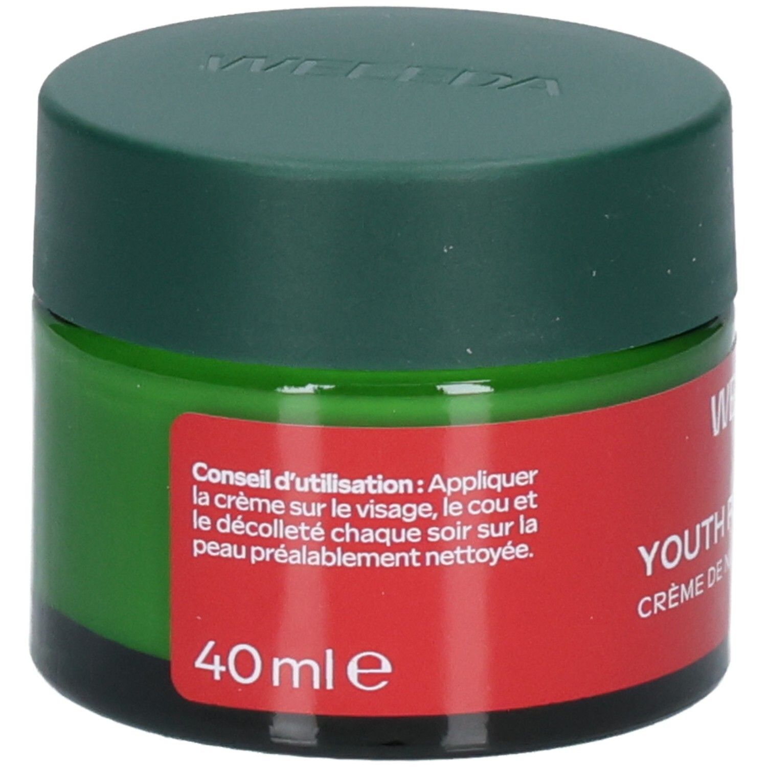 WELEDA YOUTH POWER CR NUIT 40ML Arrière avec instructions d'utilisation et indication 40ml.