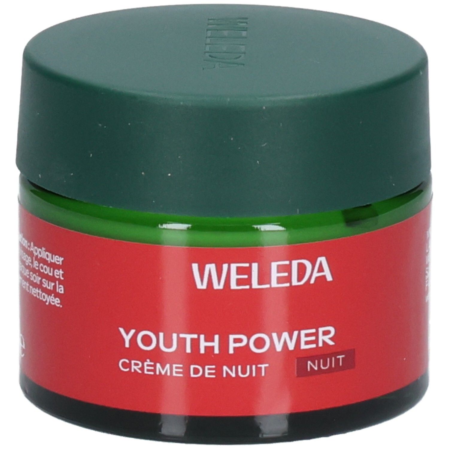 WELEDA YOUTH POWER CR NUIT 40ML Pot avec étiquette rouge, vue latérale.