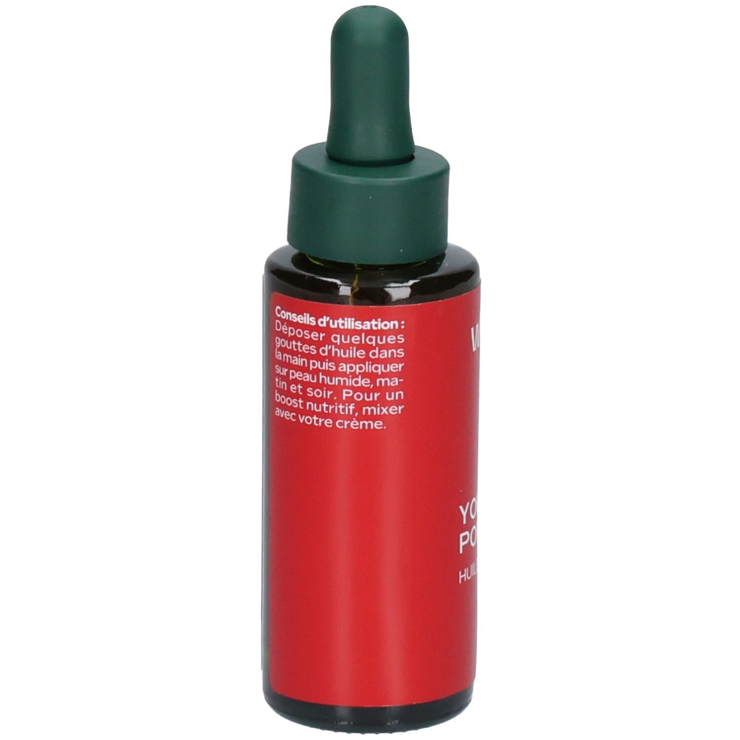 Flacon WELEDA Youth Power Huile Visage avec compte-gouttes, dos avec conseils d'utilisation.