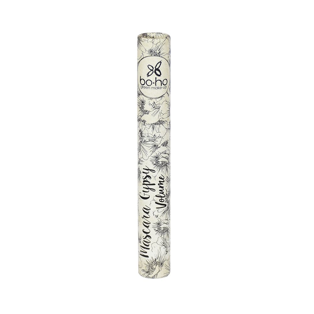 Mascara BOHO Green Make-Up Gypsy Volume 01 Noir dans son emballage floral.