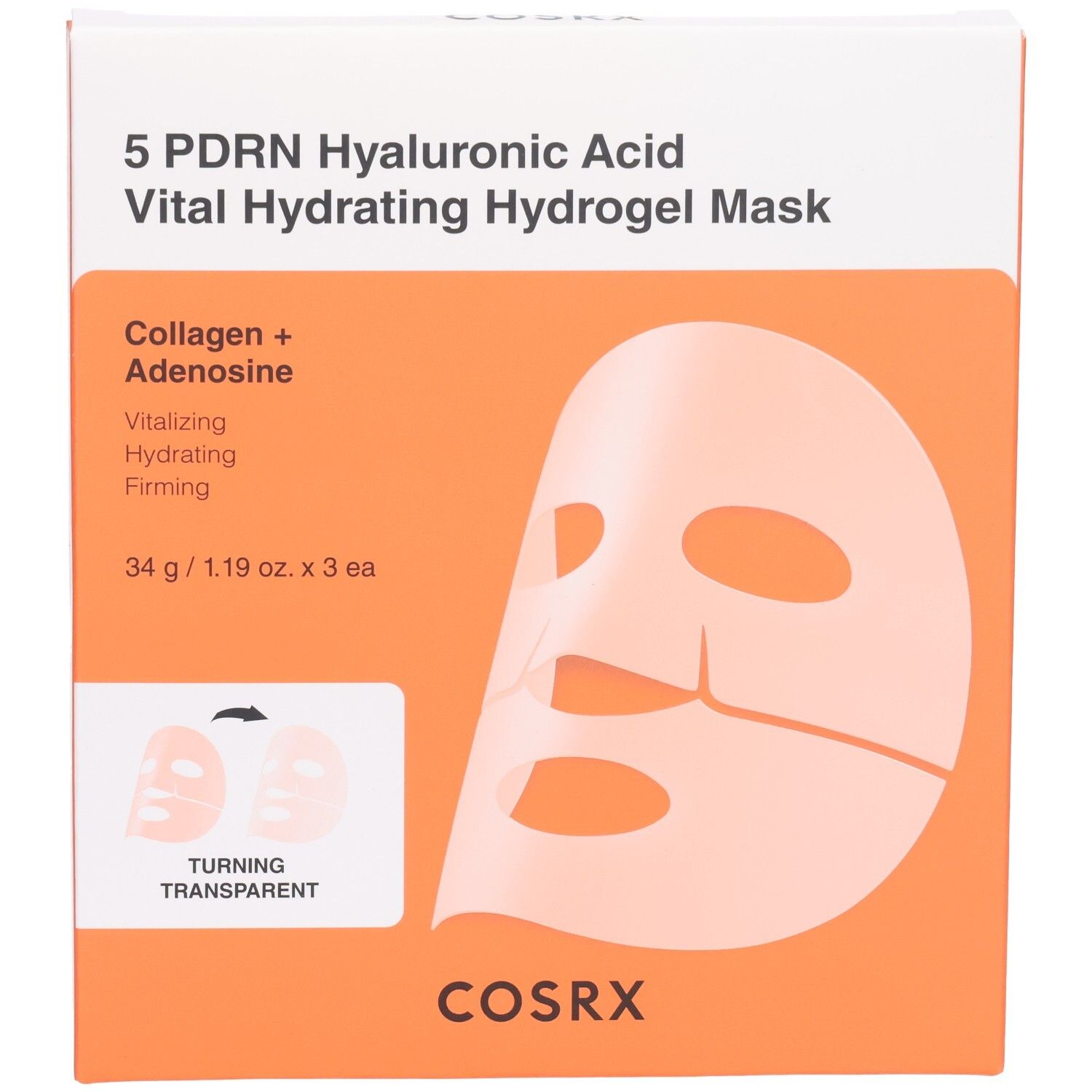 COSRX 5 PDRN Acide Hyaluronique Masque Hydrogel Vital Hydratant. Contient Collagène + Adénosine.