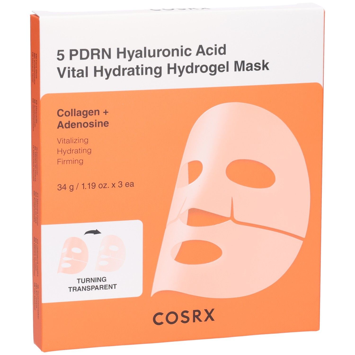 COSRX 5 PDRN Acide Hyaluronique Masque Hydrogel Vital Hydratant. Contient Collagène + Adénosine.