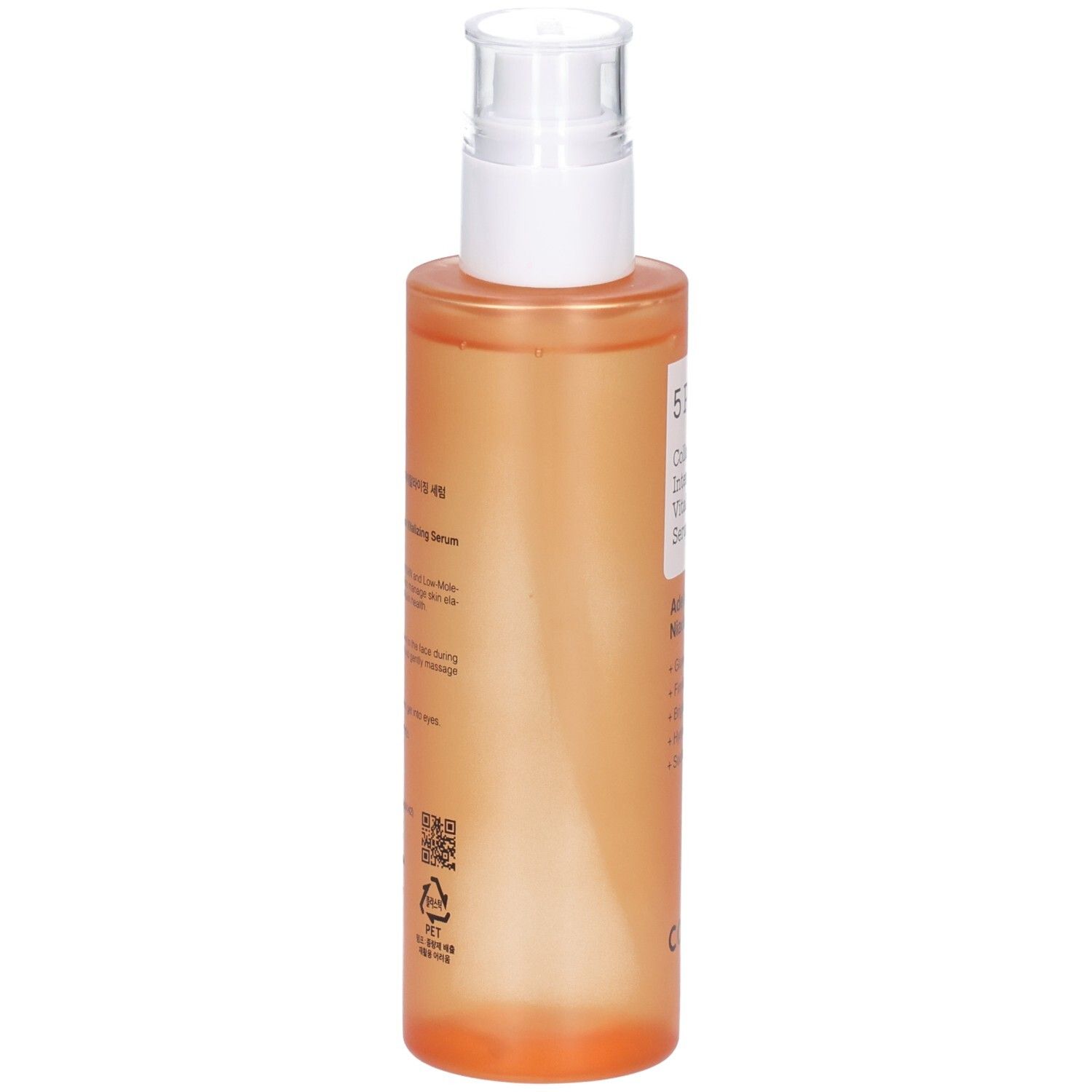 Vue latérale du sérum COSRX 5 PDRN dans un flacon orange avec distributeur.