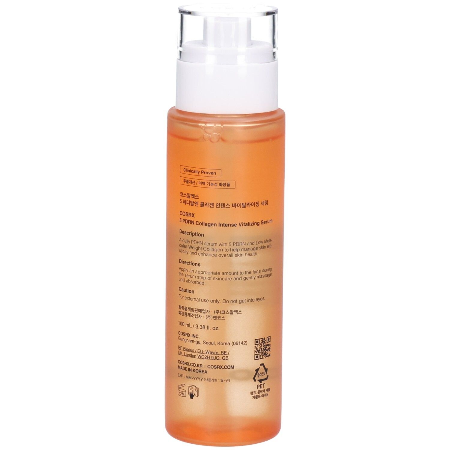 Arrière du sérum COSRX 5 PDRN. Flacon avec distributeur et informations détaillées sur le produit.
