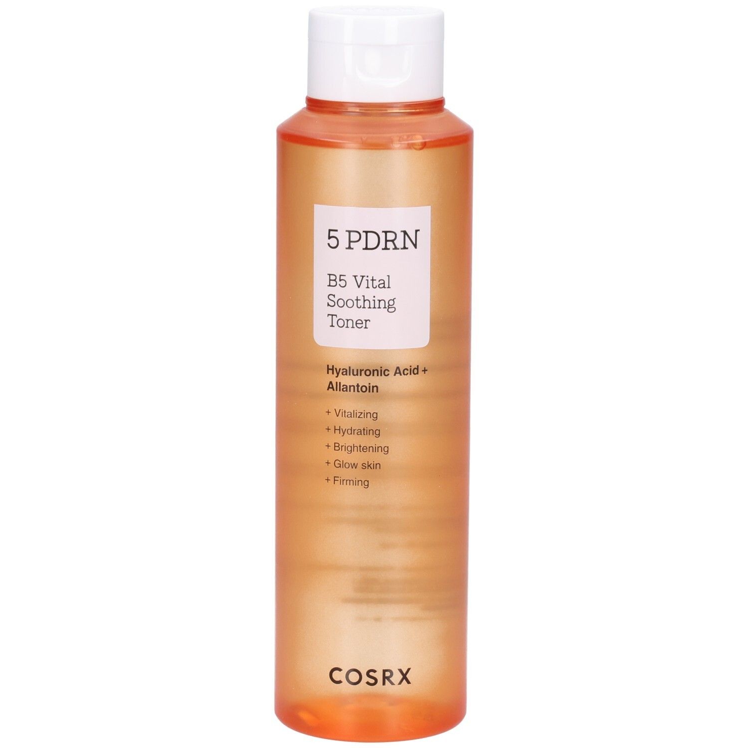 COSRX 5 PDRN B5 Vital Soothing Toner dans une bouteille orange avec un bouchon blanc.