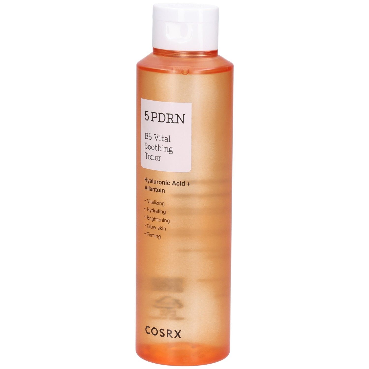 COSRX 5 PDRN B5 Vital Soothing Toner dans une bouteille orange, vue de face.