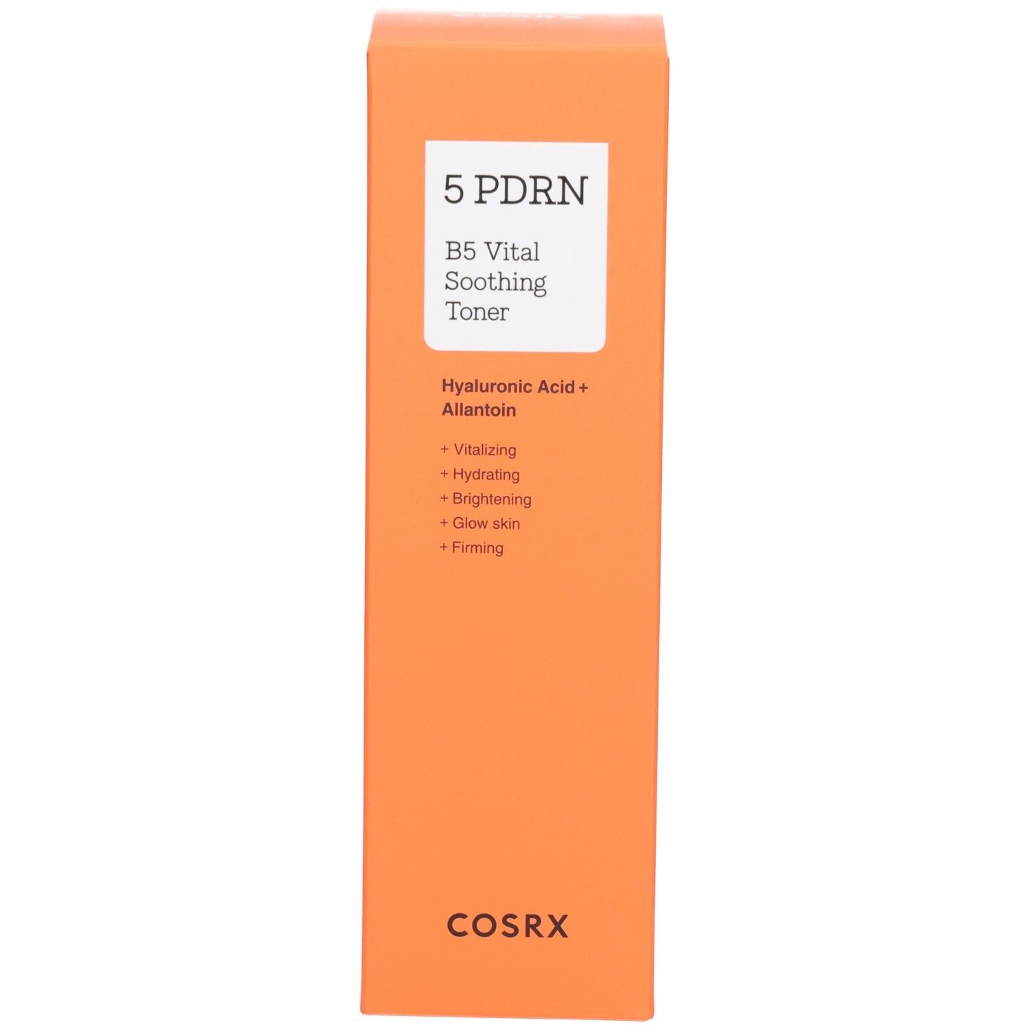Boîte d'emballage orange pour COSRX 5 PDRN B5 Vital Soothing Toner.