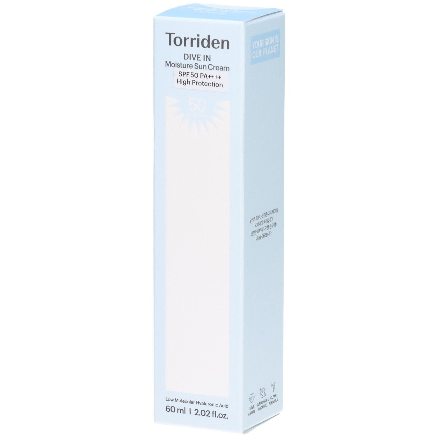 Crème solaire hydratante Torriden DIVE IN, FPS 50 PA++++, Haute Protection.