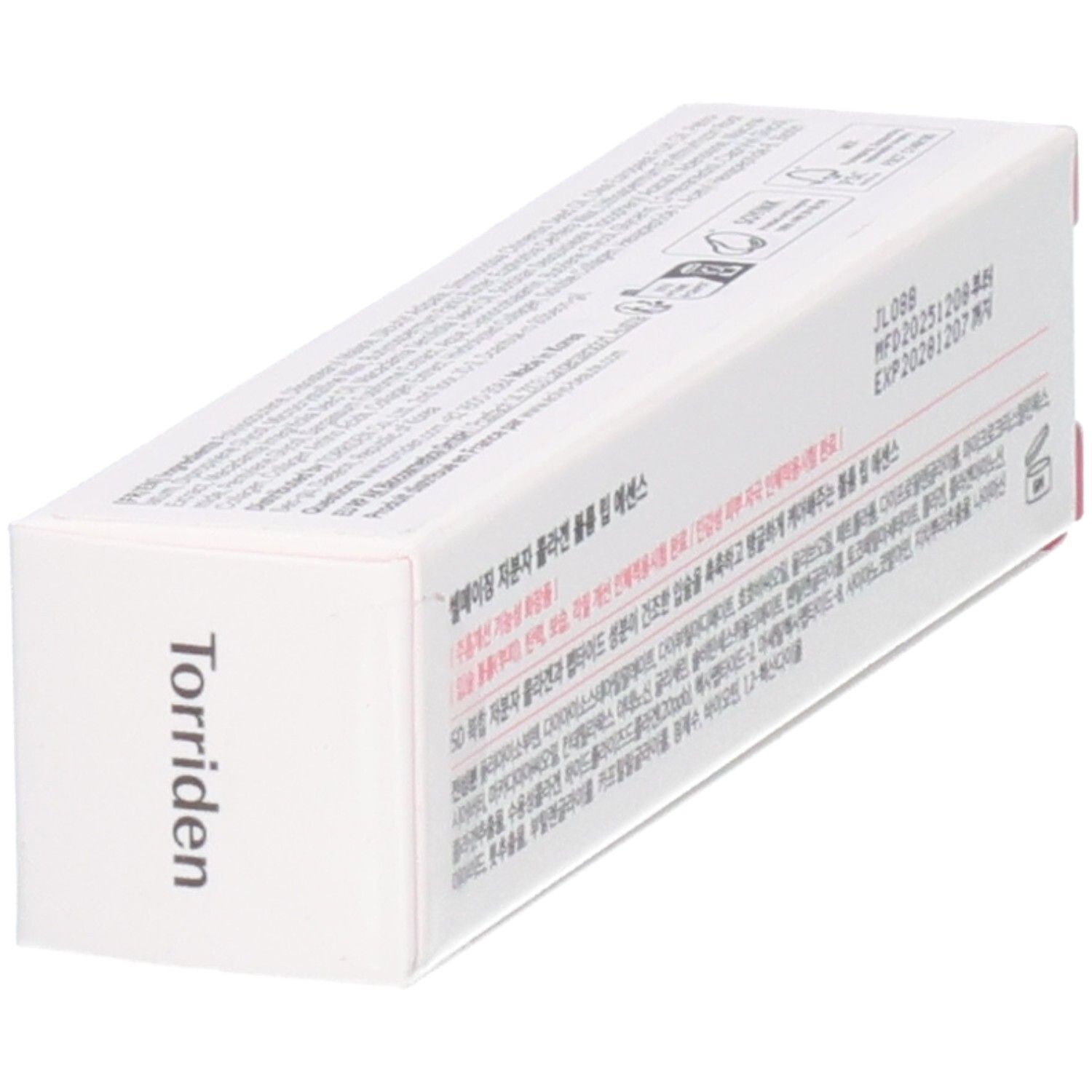 Boîte Torriden CELLMAZING Lip Essence, en biais de côté avec texte et accent rose.