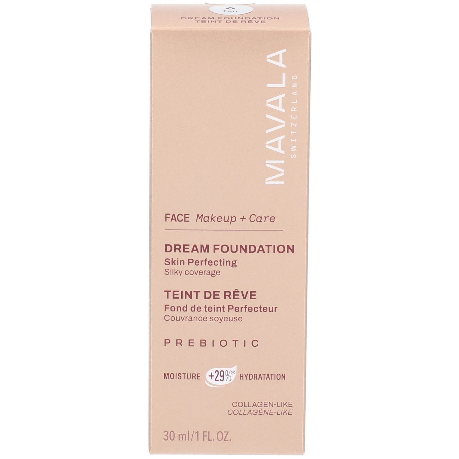 Boîte Mavala Dream Foundation, 30 ml. Avec prébiotiques et hydratation.