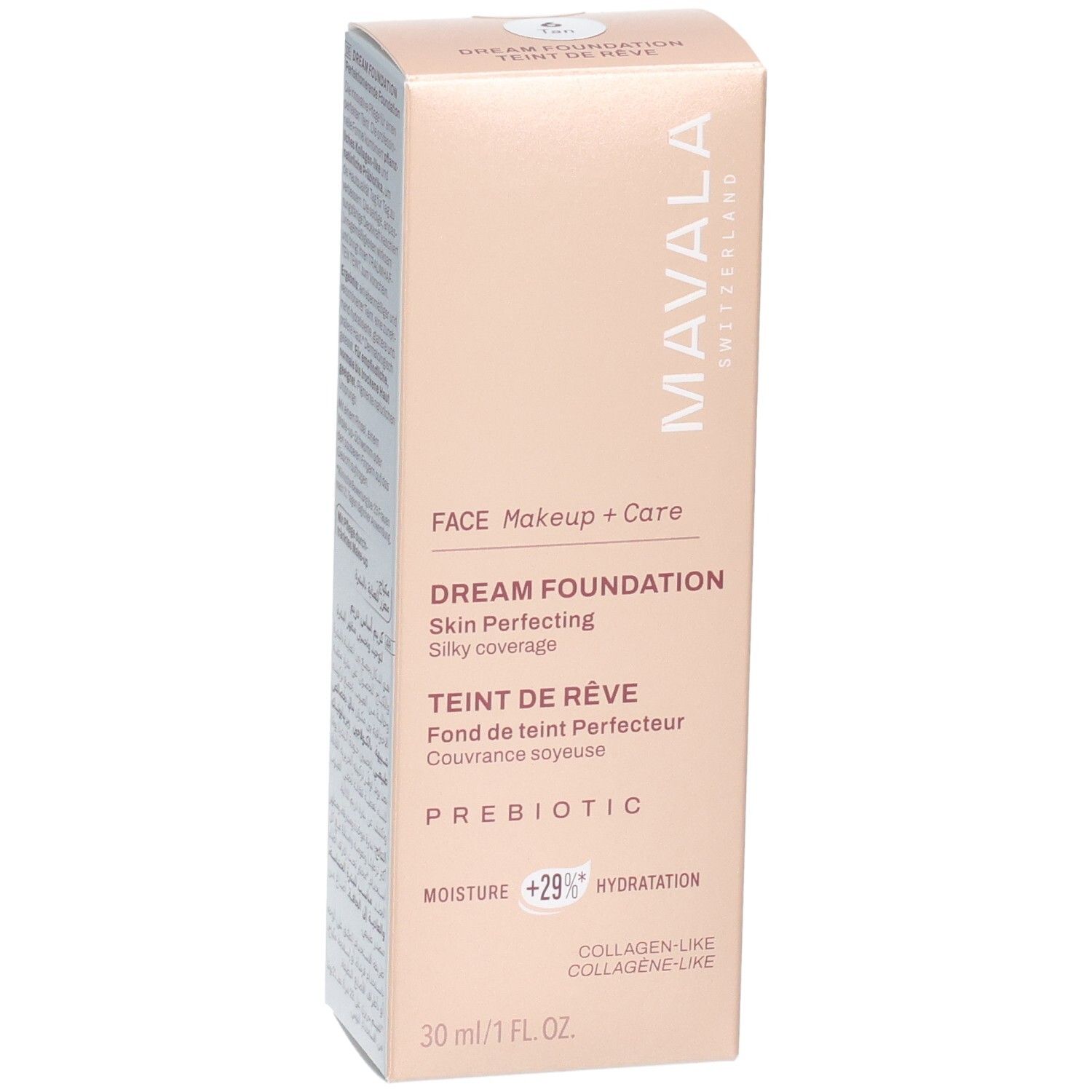 Boîte Mavala Dream Foundation, 30 ml. Avec prébiotiques et hydratation.