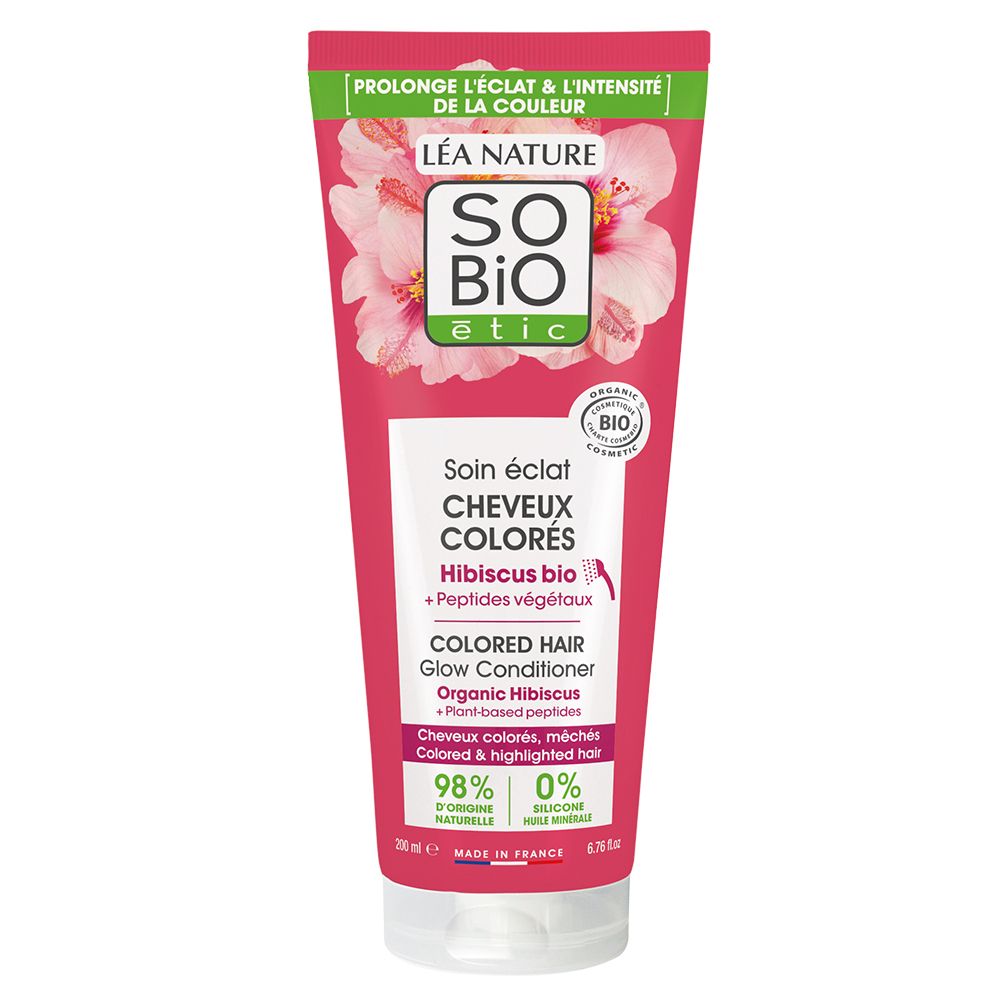 Léa Nature So Bio Etic Soin éclat cheveux colorés, à l'hibiscus bio et peptides végétaux.