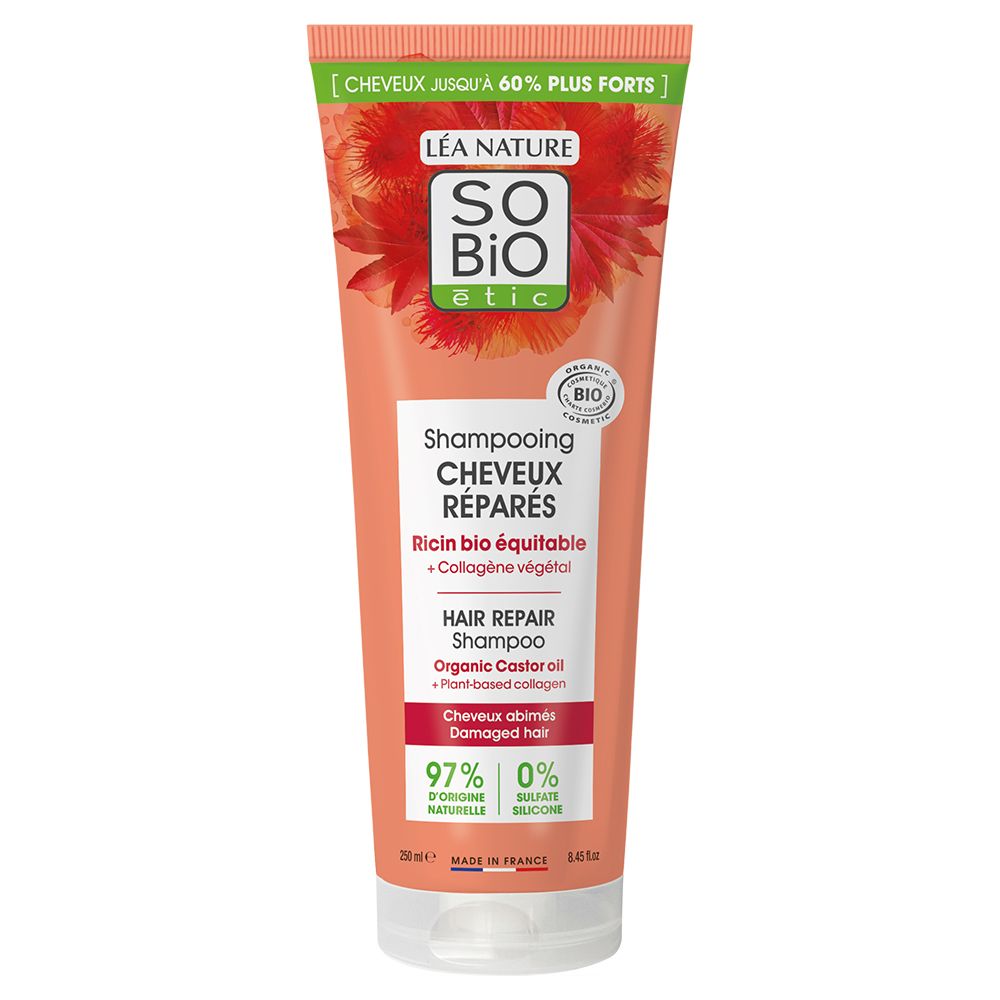 Léa Nature So Bio Etic Shampooing Réparateur Cheveux au Ricin Bio et Collagène Végétal. 97% d'origine naturelle.