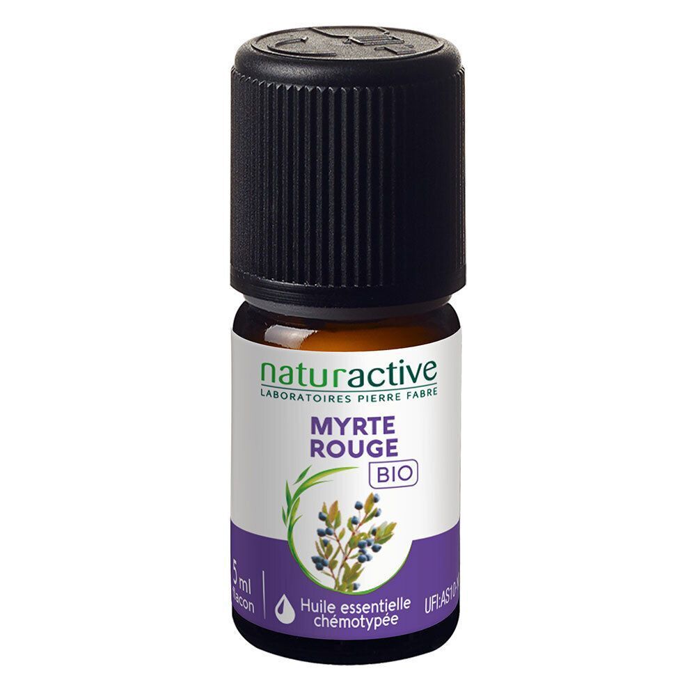 Un flacon d'huile essentielle BIO Myrte rouge Naturactive.