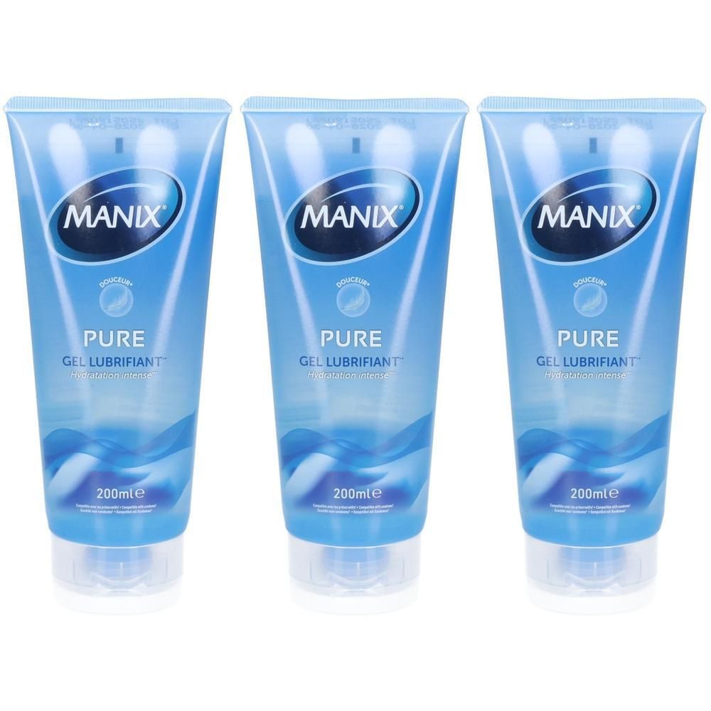 Trois tubes de Manix Pure Gel Lubrifiant, 200ml chacun.