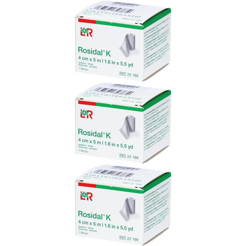 Trois boîtes de gaze Rosidal K, 4 cm x 5 m.