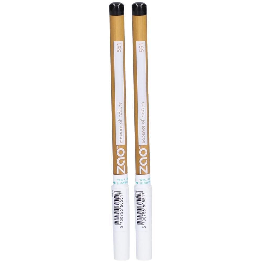 Deux crayons noirs avec corps doré. Inscriptions: ZAO, 551, essence of nature. Extrémités blanches et noires.