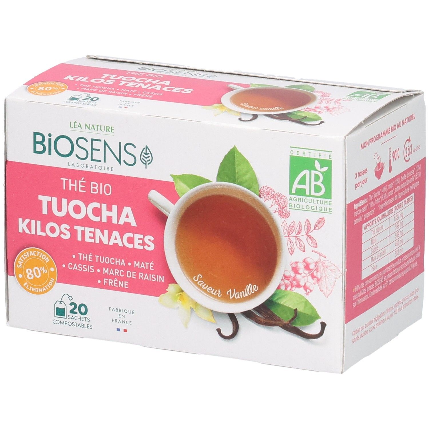 Boîte de 20 sachets de thé bio "Thé Tuocha Kilos Tenaces" saveur vanille.
