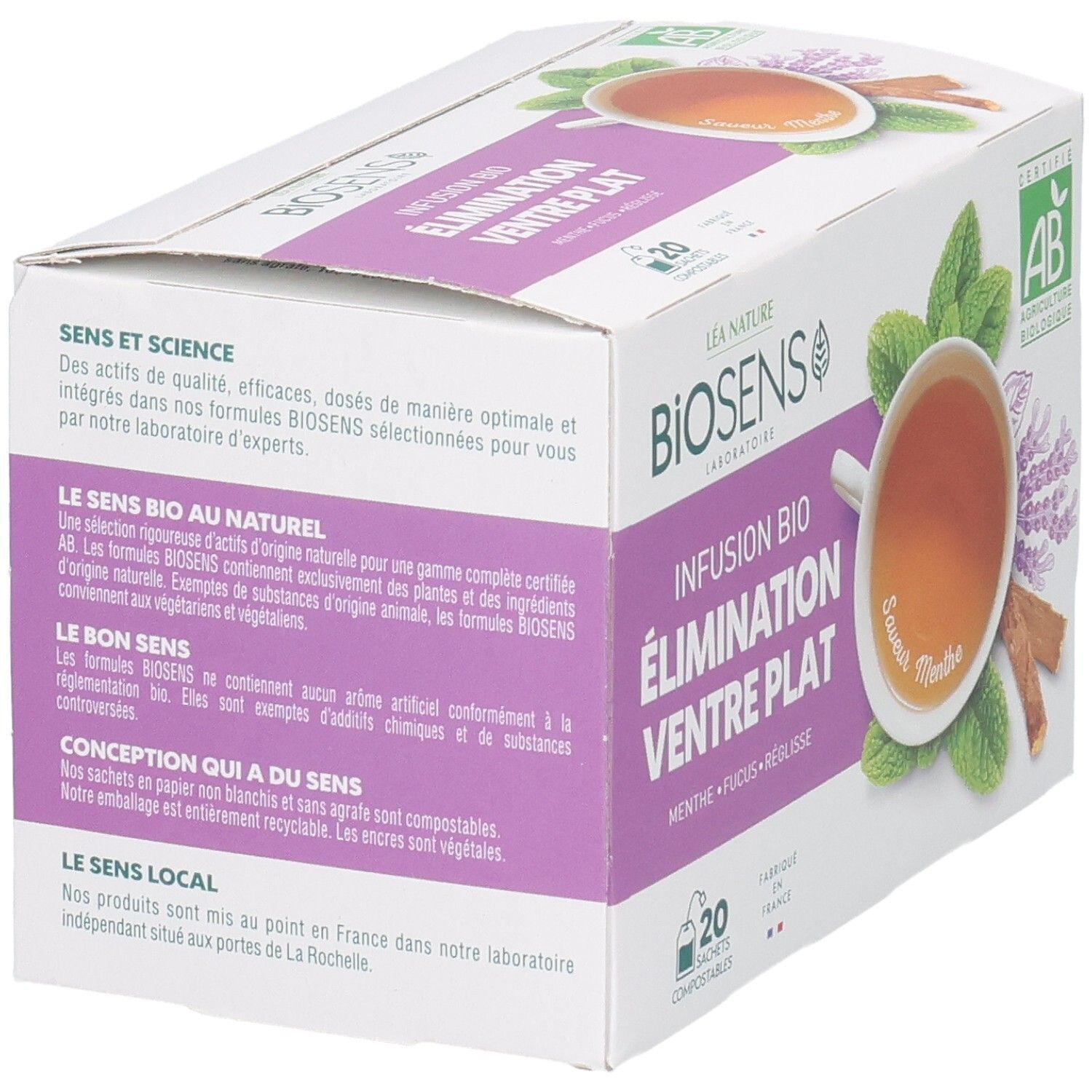 Léa Nature Biosens Infusion Bio : Ventre Plat, verso avec informations.