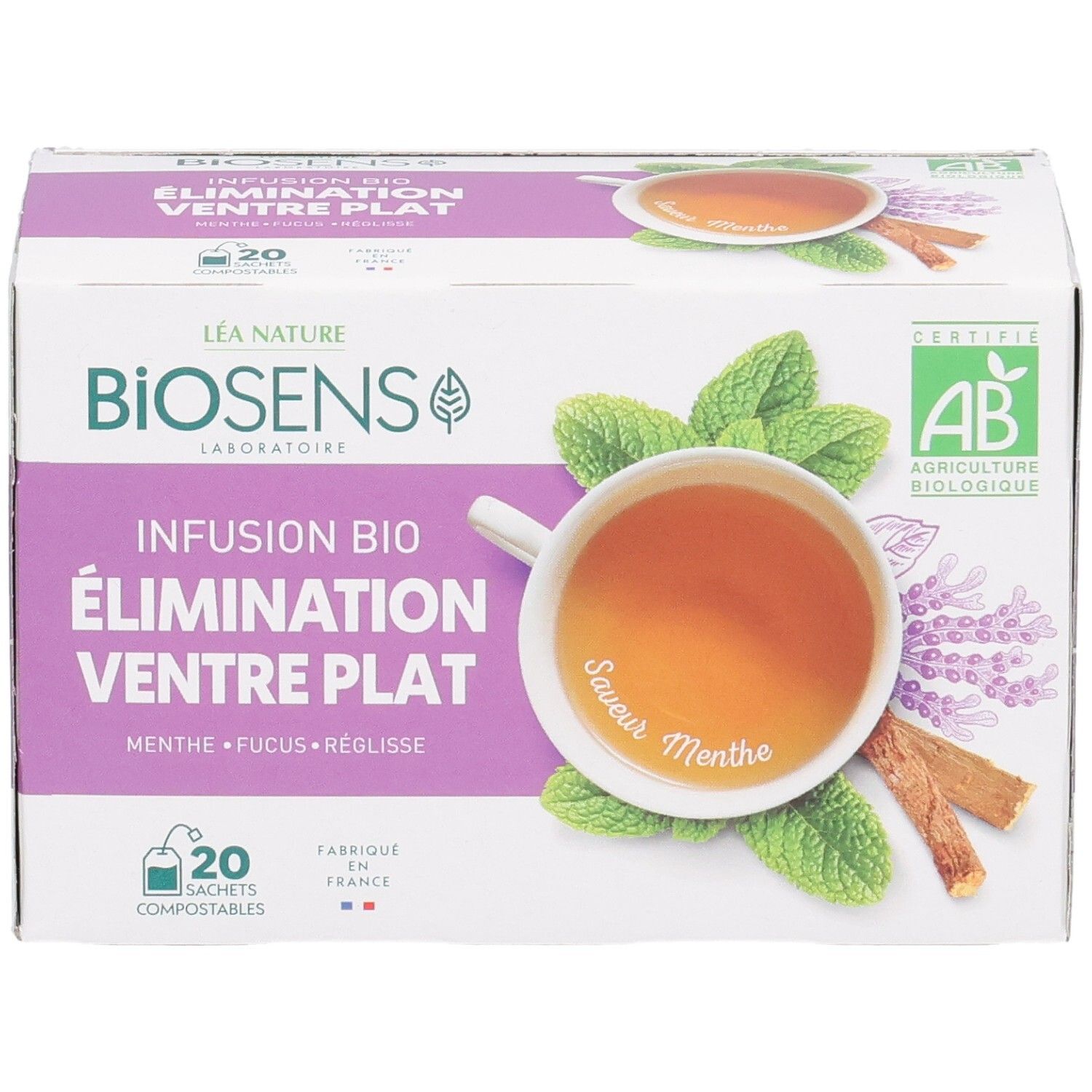 Léa Nature Biosens Infusion Bio : Ventre Plat, 20 sachets, face avant.