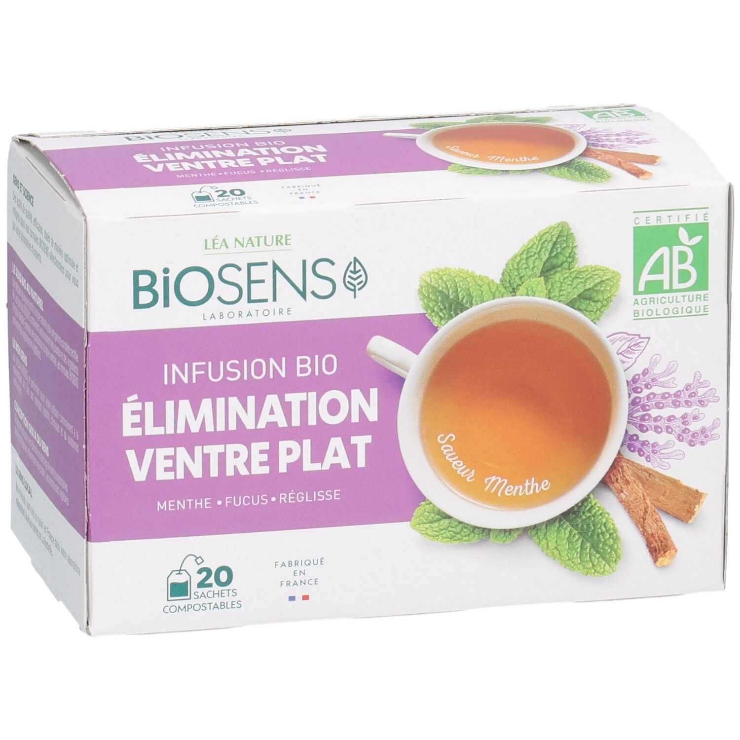 Léa Nature Biosens Infusion Bio : Ventre Plat, 20 sachets, face avant.