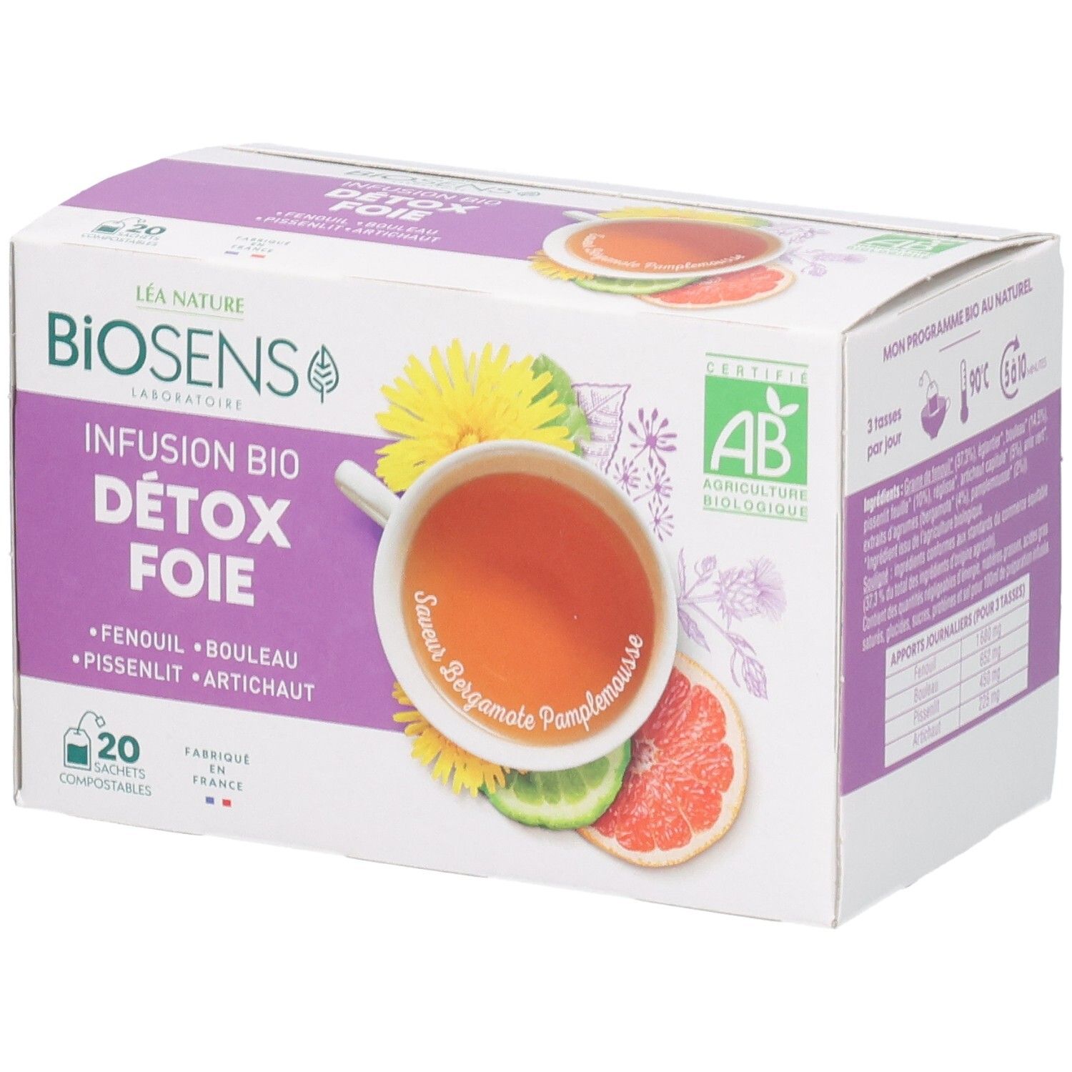 Boîte Biosens Infusion Bio Detox Foie, 20 sachets, certifiée AB.