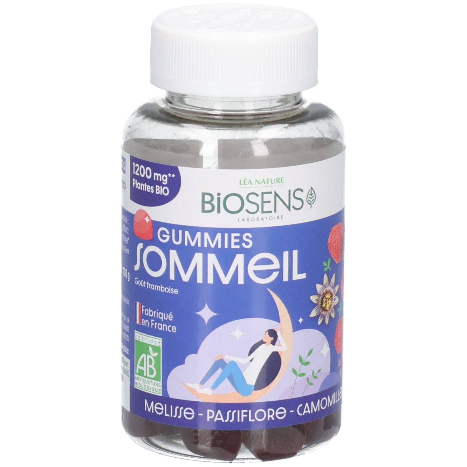 Bouteille de BSE Gummies Sommeil saveur framboise, 1200 mg Plantes BIO.