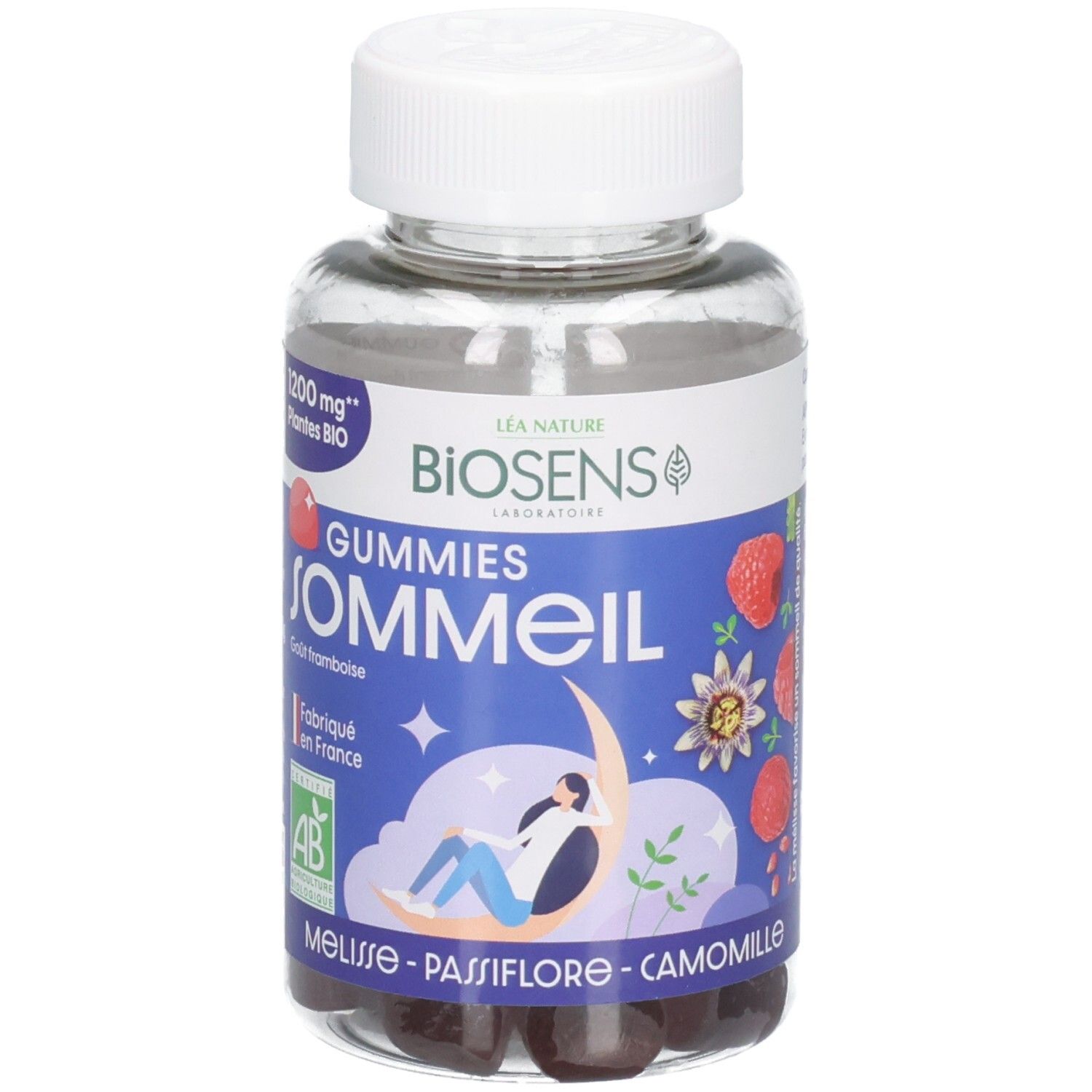 Bouteille de BSE Gummies Sommeil saveur framboise, 1200 mg Plantes BIO.