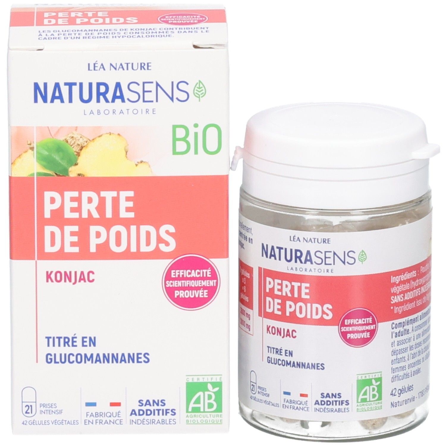 Emballage et flacon de gélules de konjac pour la perte de poids.