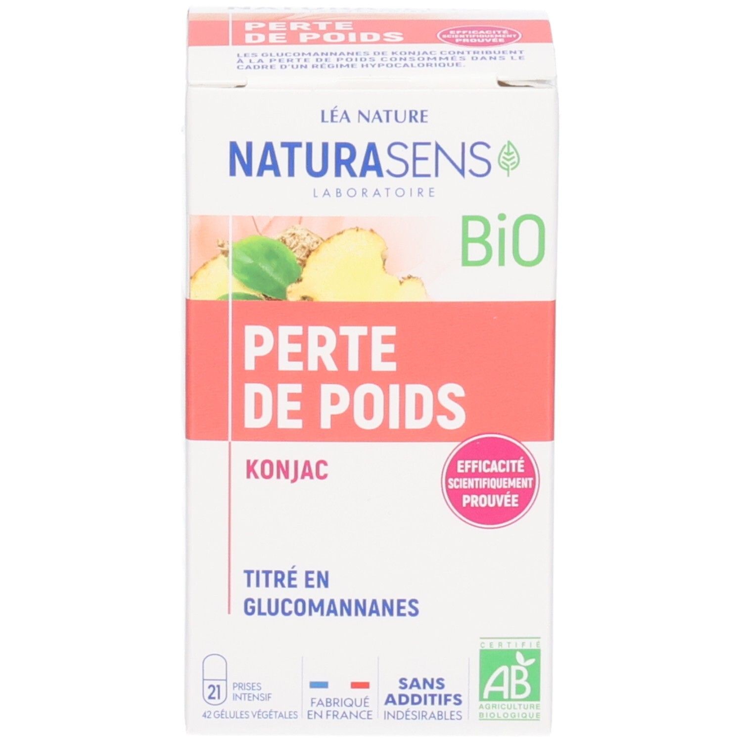 Boîte de gélules de konjac pour la perte de poids, 42 gélules végétales.