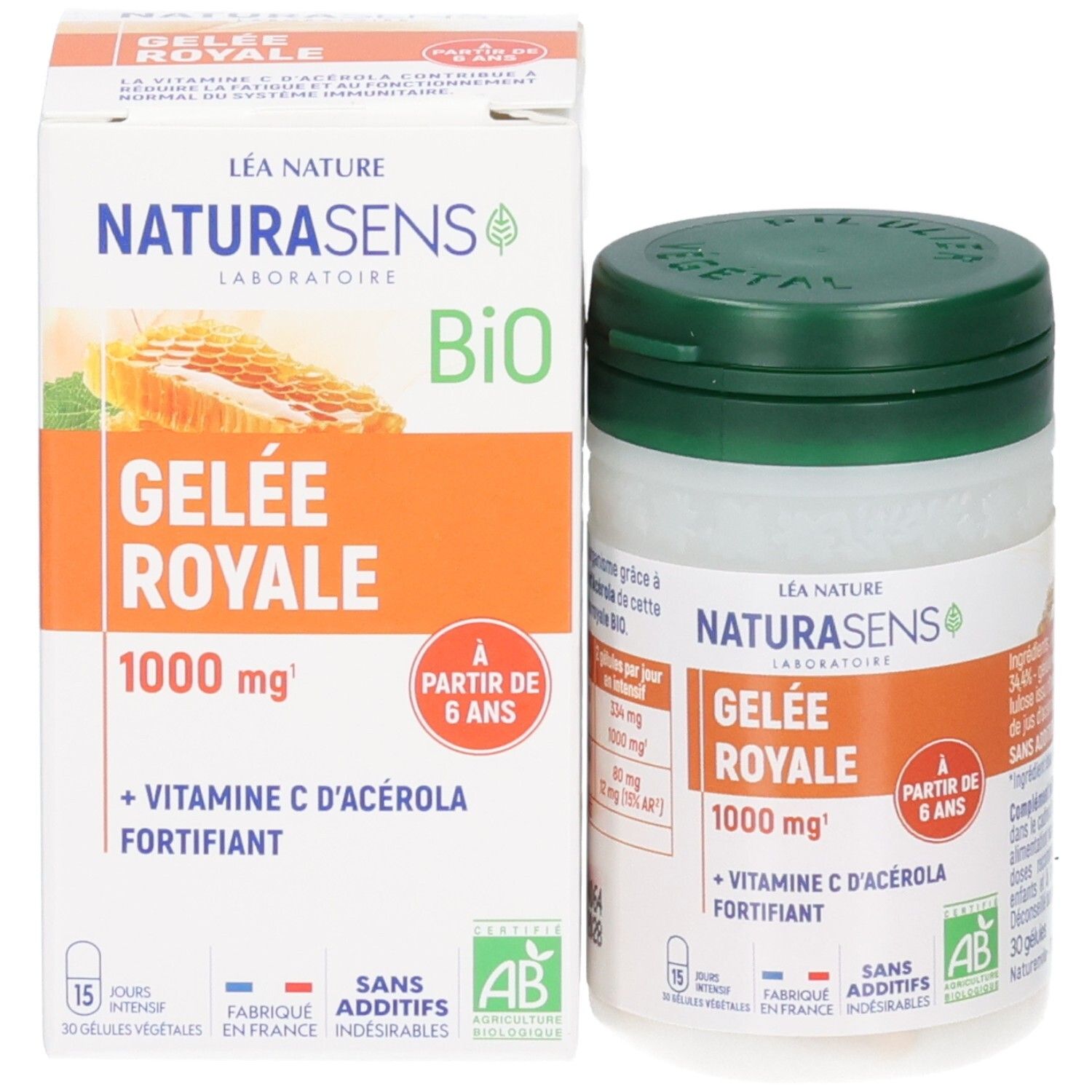 Flacon et boîte de Naturasens Gelée Royale 1000mg avec Vitamine C.