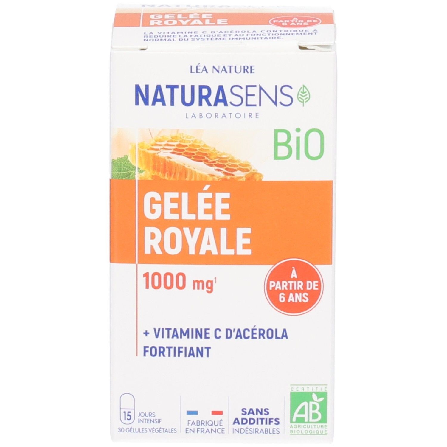 Boîte de Naturasens Gelée Royale 1000mg avec Vitamine C, label Bio.