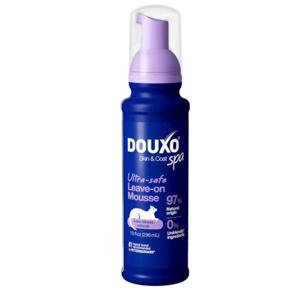 DOUXO SPA Mousse: Flacon bleu avec pompe, mousse ultra-sûre sans rinçage pour peau et pelage.