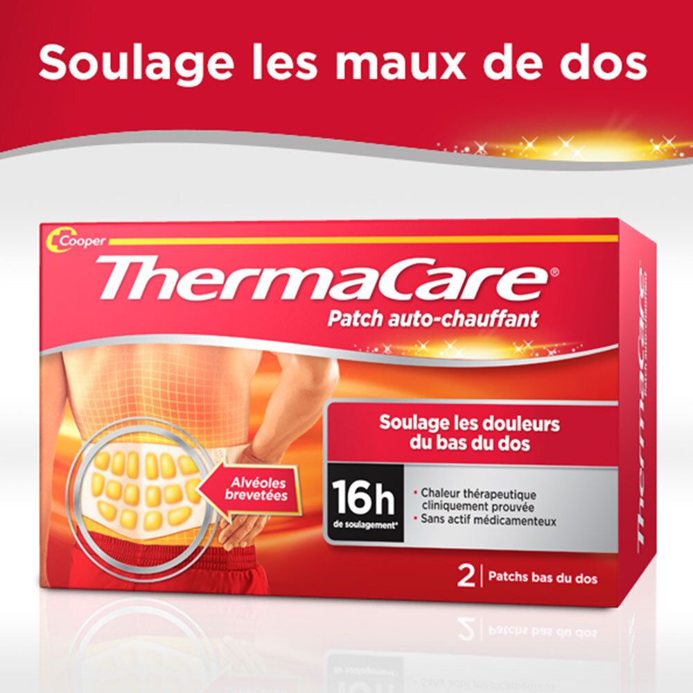 Patch chauffant ThermaCare pour le bas du dos, 2 patchs.