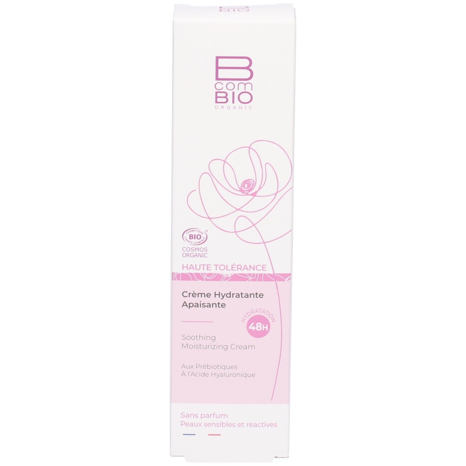 Boîte Bcombio pour crème apaisante hydratante, haute tolérance.