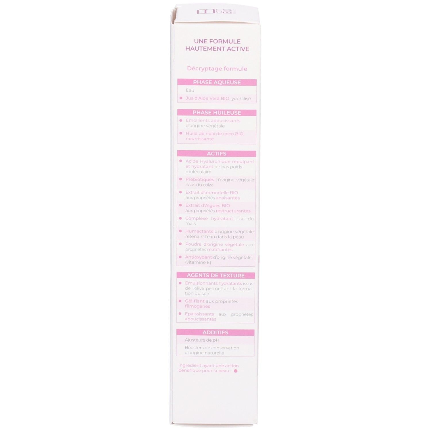 Vue détaillée de la boîte Bcombio avec détails de formulation.