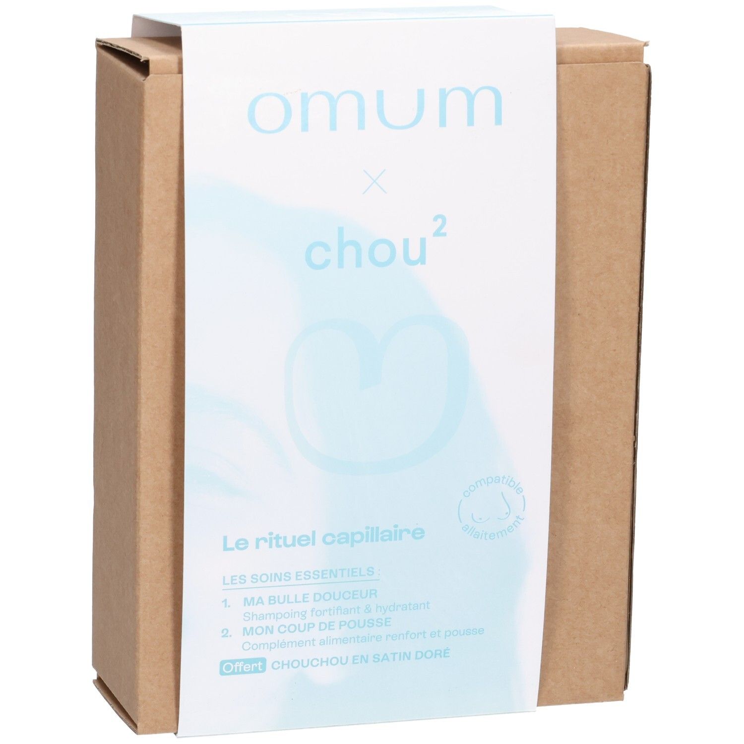 Boîte du coffret cadeau Omum & Chou², vue de face avec informations sur les produits.