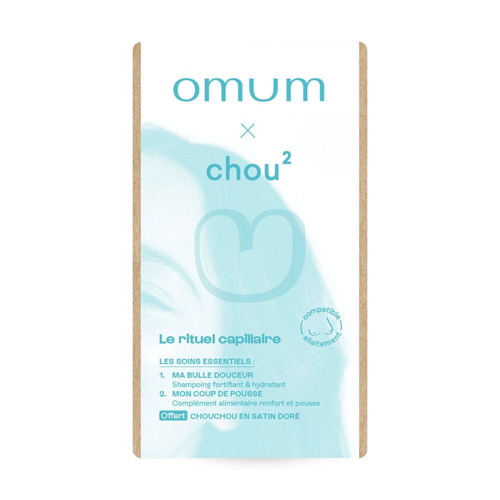 Boîte du coffret cadeau Omum & Chou² avec informations sur les produits.