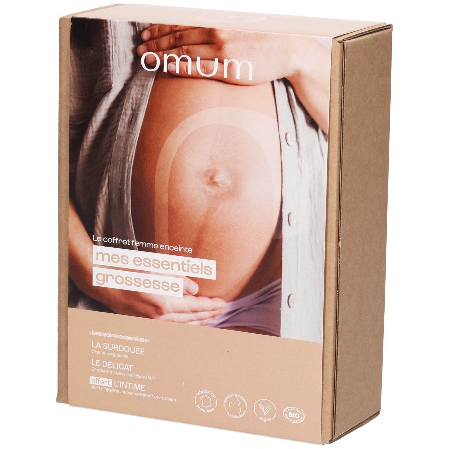 Coffret Omum pour femme enceinte, face avant de l'emballage.