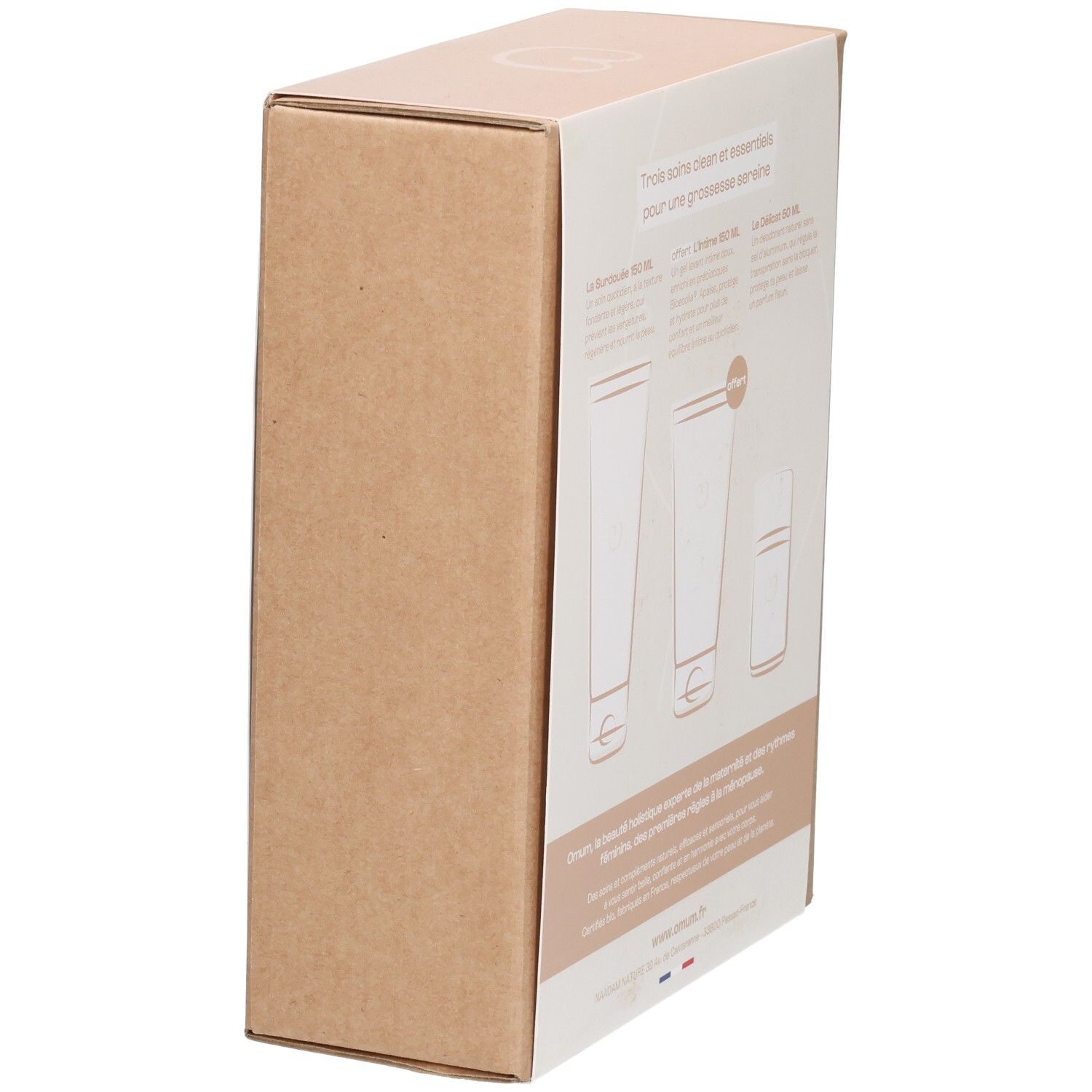 Coffret Omum pour femme enceinte, vue latérale de l'emballage.