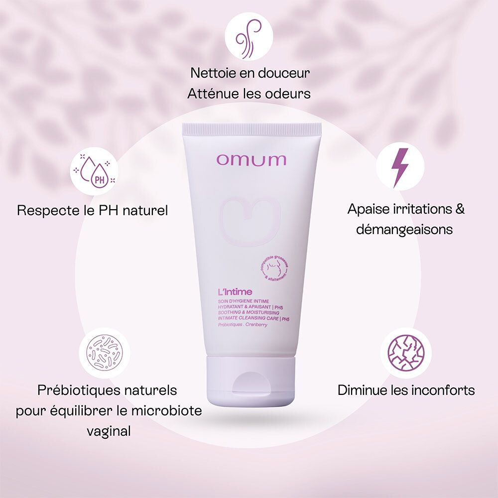 Soin lavant intime Omum avec infographies.
