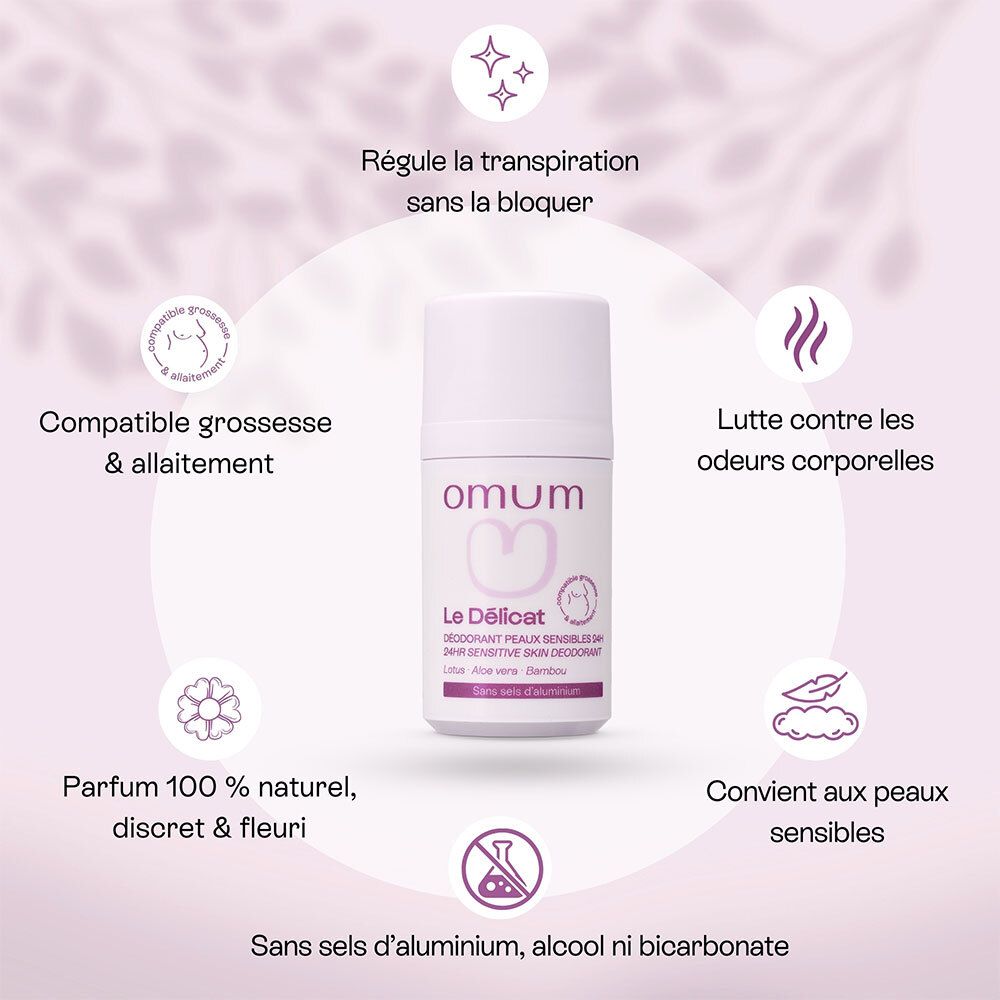 Déodorant roller Omum avec infographies.