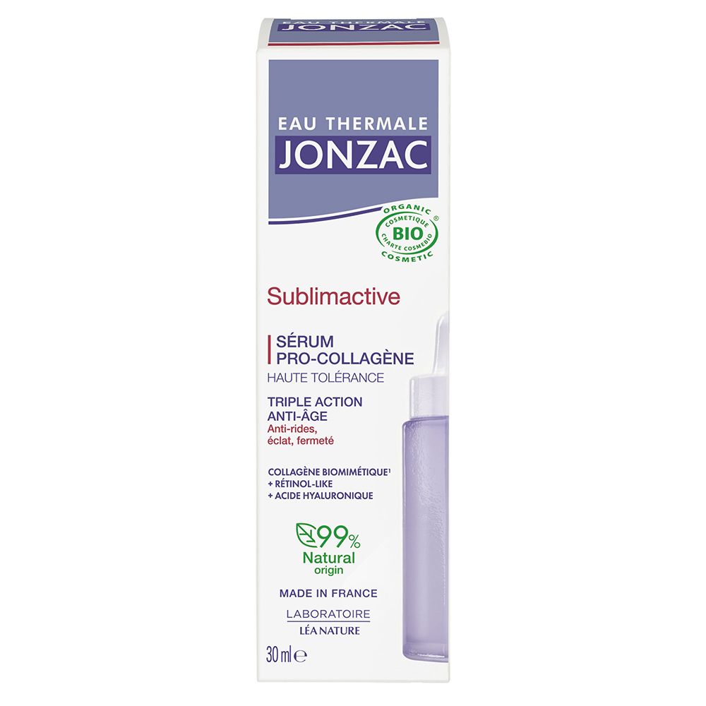 Boîte du Sérum Pro-Collagène Sublimactive Jonzac, 30ml, avec label Bio.