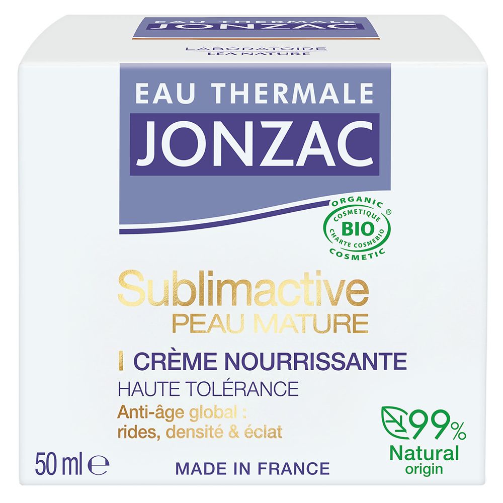 Boîte Jonzac Sublimactive Crème Nourrissante. 50 ml. 99% origine naturelle.