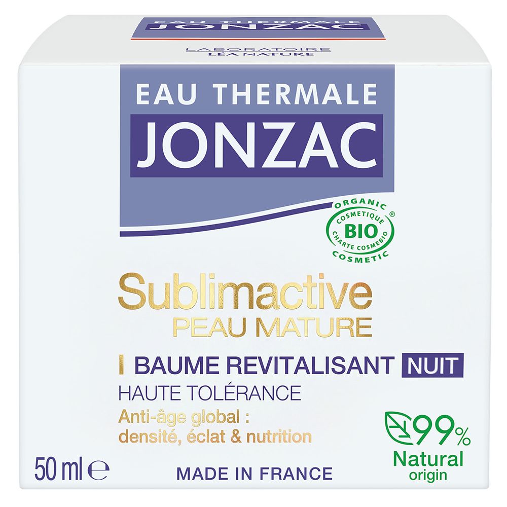 Jonzac Sublimactive Baume Revitalisant Nuit, 50ml. Cosmétique Bio certifiée, Made in France.